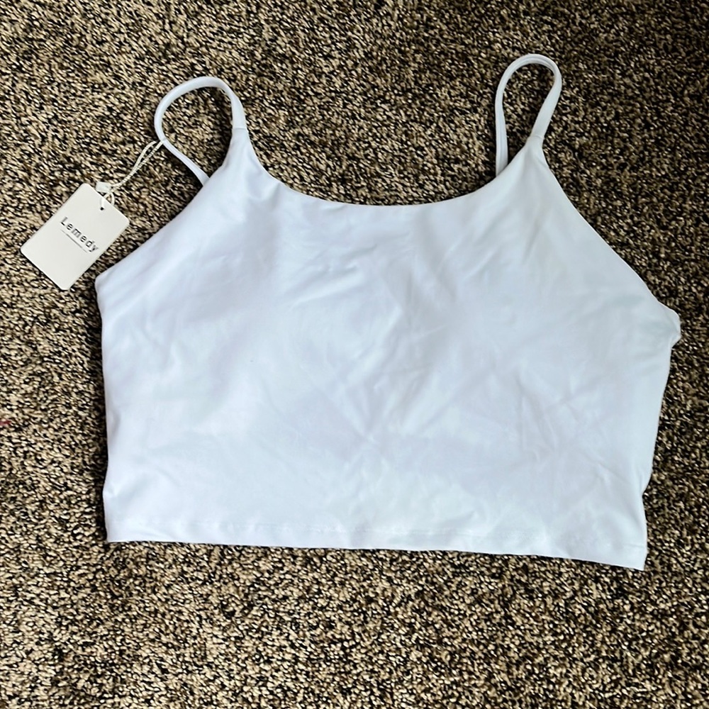 Lemedy White Work-Out Sport Bra Tank, NWT